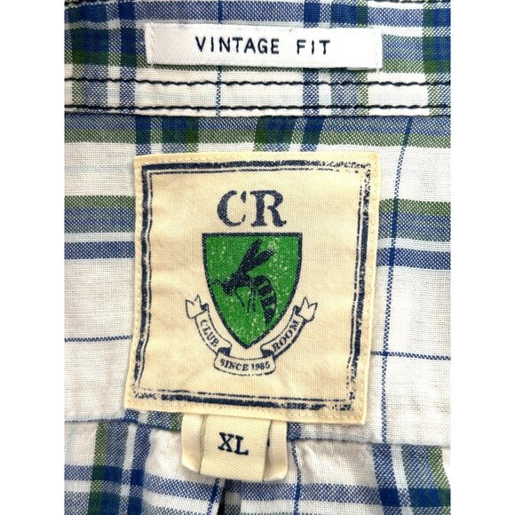 Club Room CR Men’s Shirt Vintage Fit XL Plaid White Blue Green Cotton Pockets - Picture 4 of 16